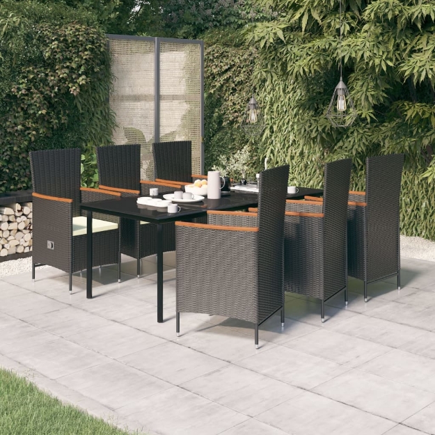 Set Mobili da Pranzo da Giardino 7 pz con Cuscini Nero