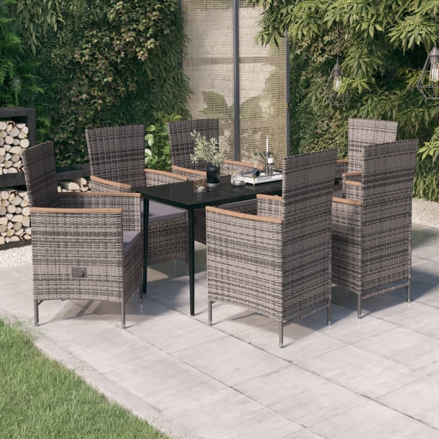 Set Mobili da Pranzo per Giardino 7 pz con Cuscini Grigio