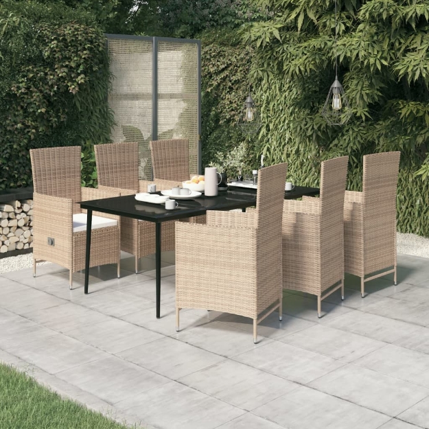 Set Mobili da Pranzo da Giardino 7 pz con Cuscini Beige