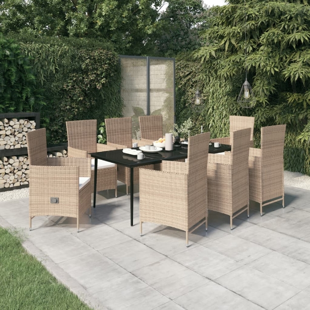 Set Mobili da Pranzo da Giardino 9 pz con Cuscini Beige