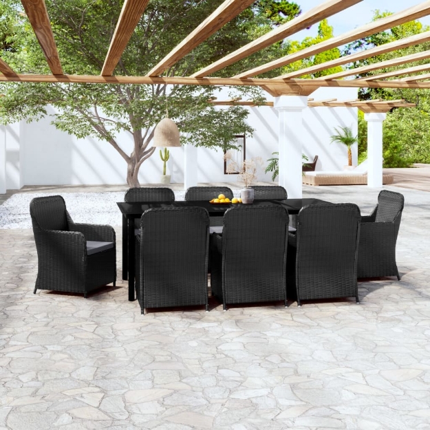 Set Mobili da Pranzo da Giardino 9 pz con Cuscini Nero