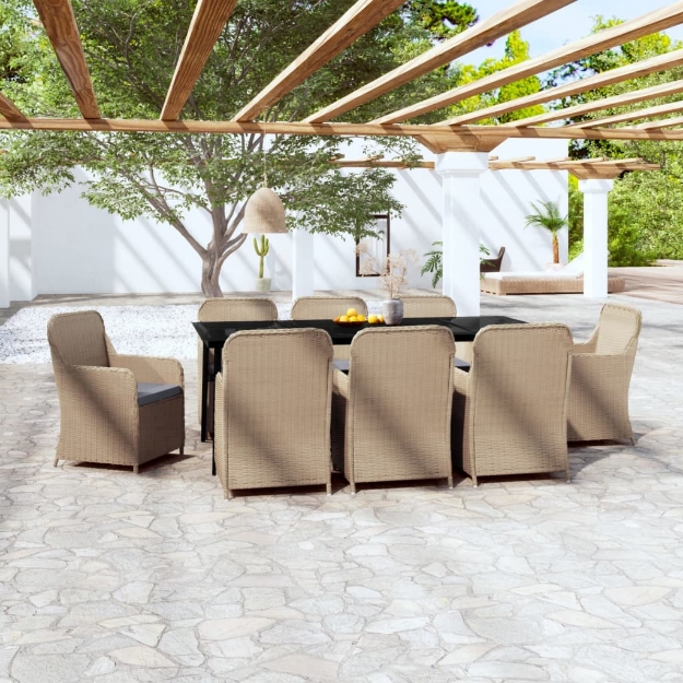 Set Mobili da Pranzo da Giardino 9 pz con Cuscini Marrone