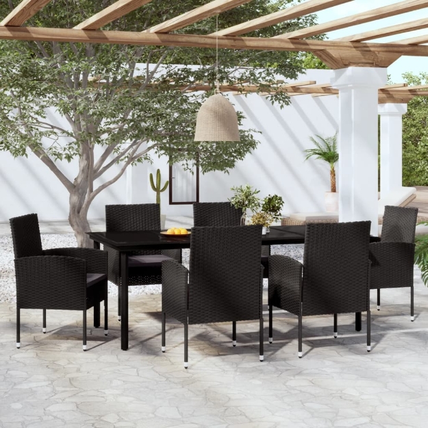 Set Mobili da Pranzo per Giardino 7 pz Nero