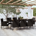 Set Mobili da Pranzo per Giardino 9 pz Nero