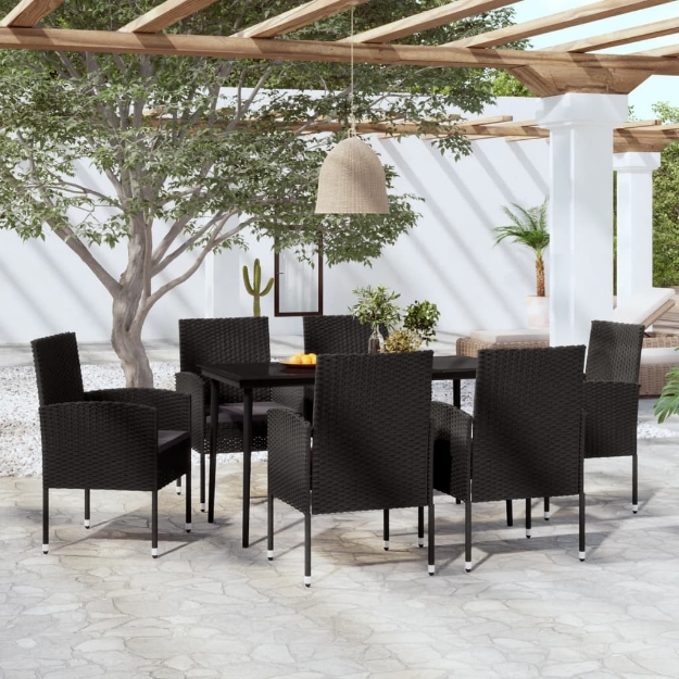 Set Mobili da Pranzo per Giardino 7 pz Nero