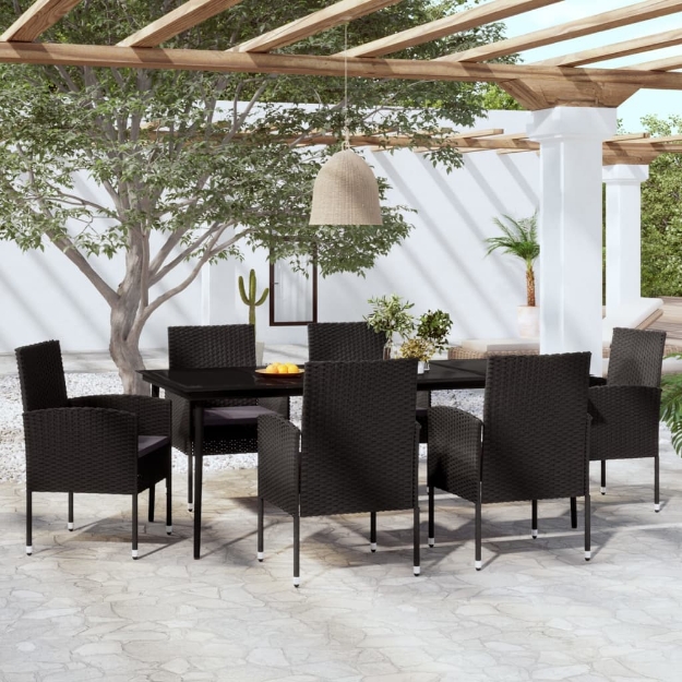 Set Mobili da Pranzo per Giardino 7 pz Nero