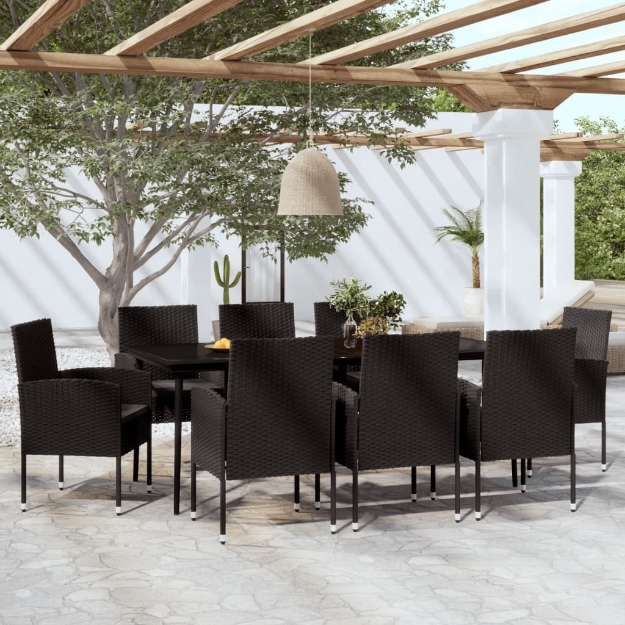 Set Mobili da Pranzo per Giardino 9 pz Nero