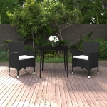 Set da Pranzo da Giardino 3 pz con Cuscini Polyrattan e Vetro