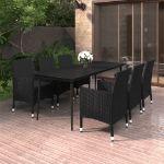 Set da Pranzo per Giardino 7 pz con Cuscini Polyrattan e Vetro