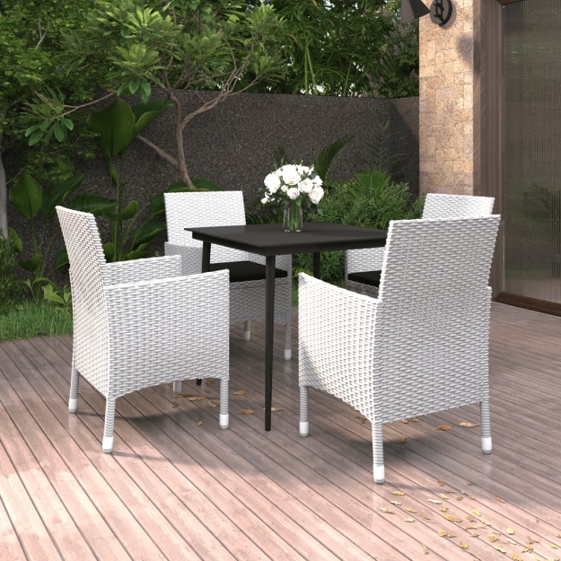 Set da Pranzo per Giardino 5 pz con Cuscini Polyrattan e Vetro