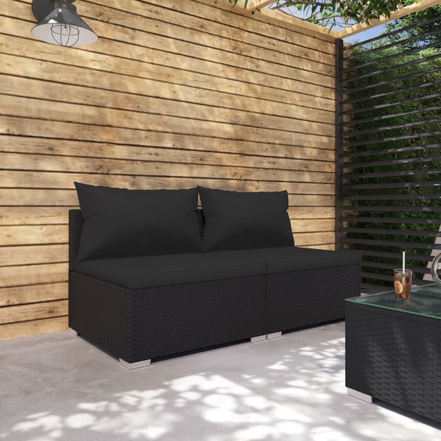 Set Divani da Giardino 2 pz con Cuscini in Polyrattan Nero