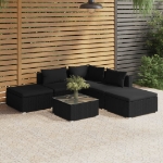 Set Divani da Giardino 6 pz con Cuscini in Polyrattan Nero