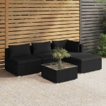 Set Divani da Giardino 5 pz con Cuscini in Polyrattan Nero