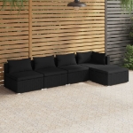 Set Divani da Giardino 5 pz con Cuscini in Polyrattan Nero