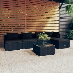 Set Salotto da Giardino 6 pz con Cuscini in Polyrattan Nero