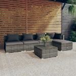 Set Divani da Giardino 6 pz con Cuscini in Polyrattan Grigio