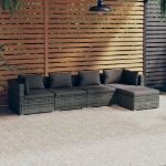 Set Divani da Giardino 5 pz con Cuscini in Polyrattan Grigio