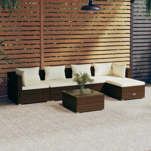 Set Divani da Giardino 6 pz con Cuscini in Polyrattan Marrone