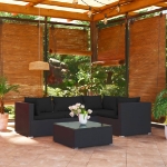 Set Salotto da Giardino 5 pz con Cuscini in Polyrattan Nero