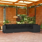 Set Divani da Giardino 5 pz con Cuscini in Polyrattan Nero