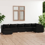 Set Divani da Giardino 7 pz con Cuscini in Polyrattan Nero