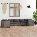 Set Divani da Giardino 7 pz con Cuscini in Polyrattan Grigio