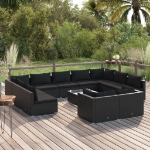 Set Divani da Giardino 12 pz con Cuscini in Polyrattan Nero