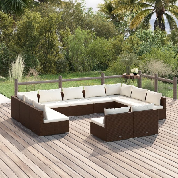 Set Divani da Giardino 11 pz con Cuscini in Polyrattan Marrone