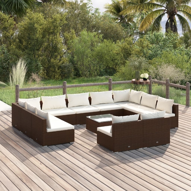 Set Divani da Giardino 12 pz con Cuscini in Polyrattan Marrone