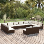 Set Divani da Giardino 12 pz con Cuscini in Polyrattan Marrone