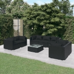 Set Divani da Giardino 8 pz con Cuscini in Polyrattan Nero