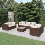 Set Divani da Giardino 8 pz con Cuscini in Polyrattan Marrone