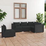 Set Divani da Giardino 5 pz con Cuscini in Polyrattan Nero