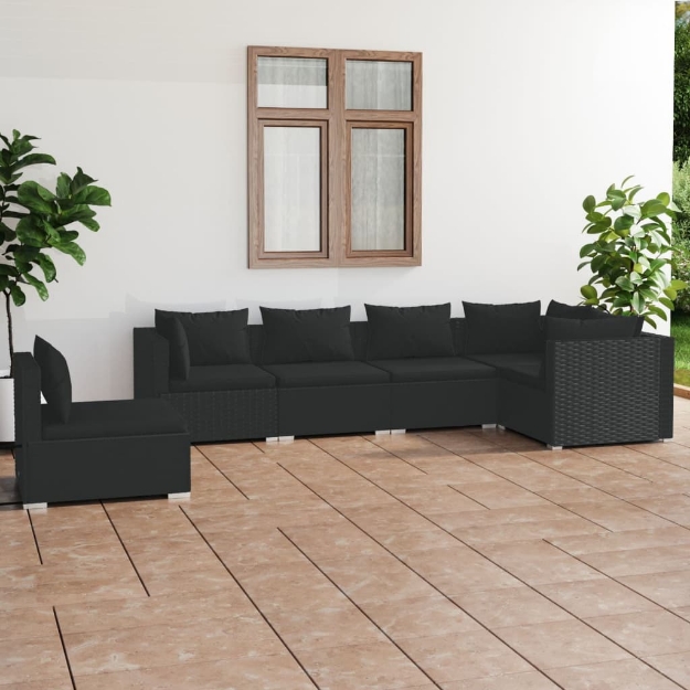 Set Divani da Giardino 6 pz con Cuscini in Polyrattan Nero