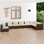 Set Divani da Giardino 8 pz con Cuscini in Polyrattan Marrone