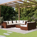 Set Divani da Giardino 8 pz con Cuscini in Polyrattan Marrone