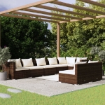 Set Divani da Giardino 8 pz con Cuscini in Polyrattan Marrone