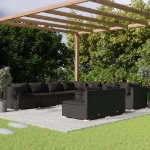 Set Divani da Giardino 9 pz con Cuscini in Polyrattan Nero