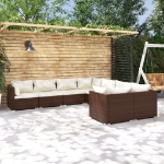 Set Divani da Giardino 8 pz con Cuscini in Polyrattan Marrone