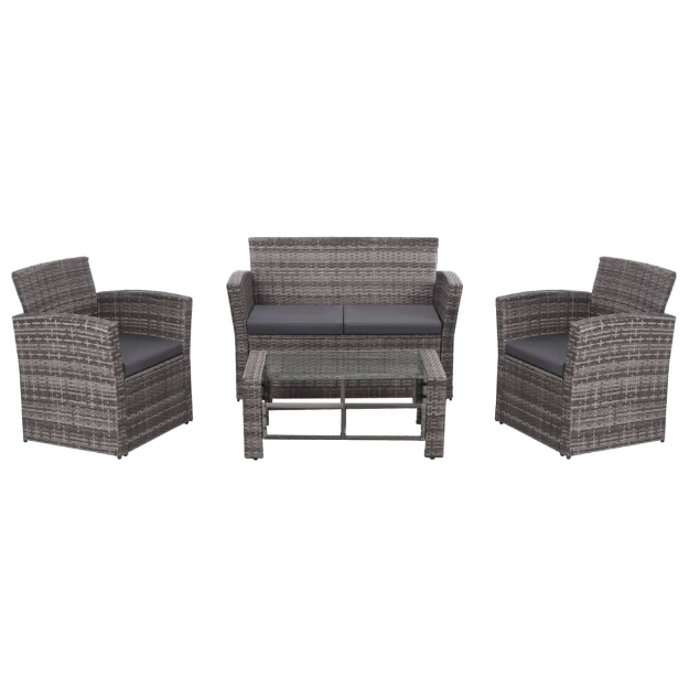 Set Divani da Giardino 4 pz con Cuscini in Polyrattan Grigio