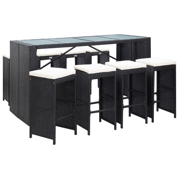 Set Bar da Giardino 9 z pz in Polyrattan Nero