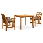 Set da Pranzo da Giardino 3 pz con Cuscini Massello di Acacia