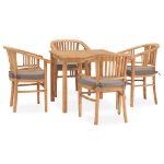 Set da Pranzo da Giardino 5 pz con Cuscini in Massello di Teak