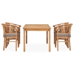 Set da Pranzo da Giardino 5 pz con Cuscini in Massello di Teak