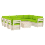 Set Divani da Giardino su Pallet 9 pz con Cuscini Legno Abete