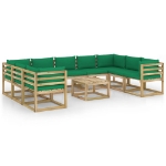 Set Divani da Giardino 10 pz e Cuscini Legno di Pino Impregnato