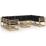 Set Divani da Giardino 10 pz e Cuscini Legno di Pino Impregnato