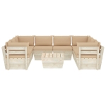 Set Divani da Giardino su Pallet 9 pz con Cuscini Legno Abete