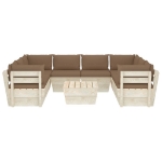 Set Divani da Giardino su Pallet 9 pz con Cuscini Legno Abete