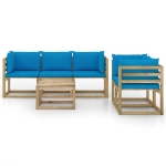 Set Divani da Giardino 6 pz con Cuscini Azzurri